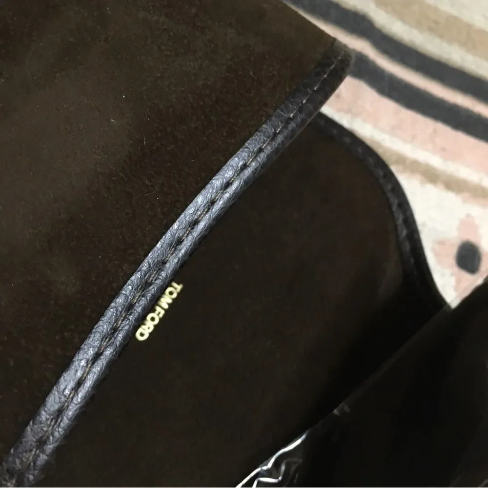 Tom Ford Brown faux suede large eyeglass sunglasses case with shag new
